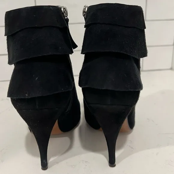 Moschino Suede Ruffle Boot Booties. Black. Size 9. Includes Box. EUC.