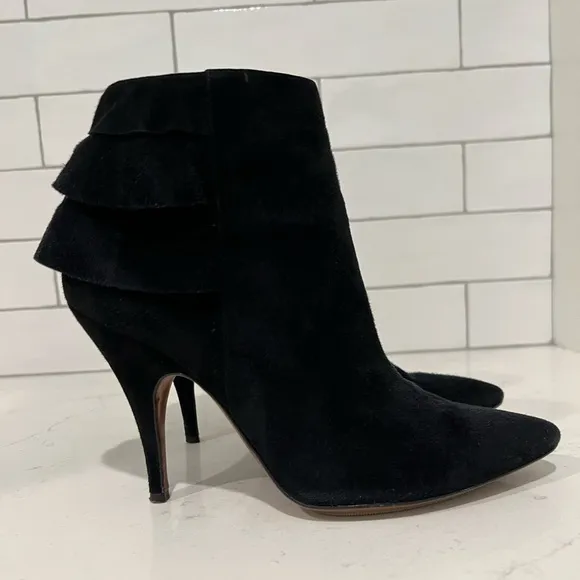 Moschino Suede Ruffle Boot Booties. Black. Size 9. Includes Box. EUC.