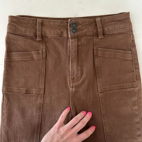 Motel Rocks Women S Denim Flare Split Seam Rich Brown Boho Front Pockets Jeans