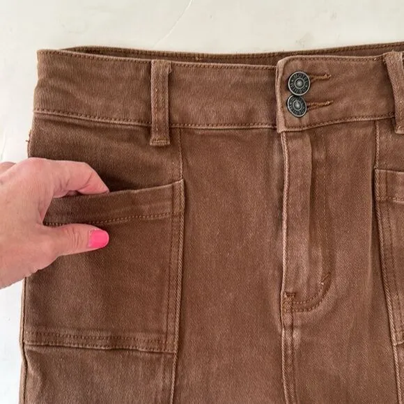 Motel Rocks Women S Denim Flare Split Seam Rich Brown Boho Front Pockets Jeans