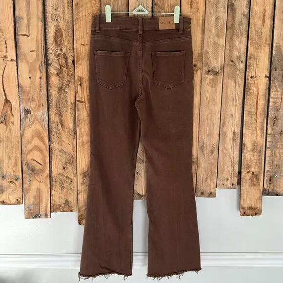 Motel Rocks Women S Denim Flare Split Seam Rich Brown Boho Front Pockets Jeans