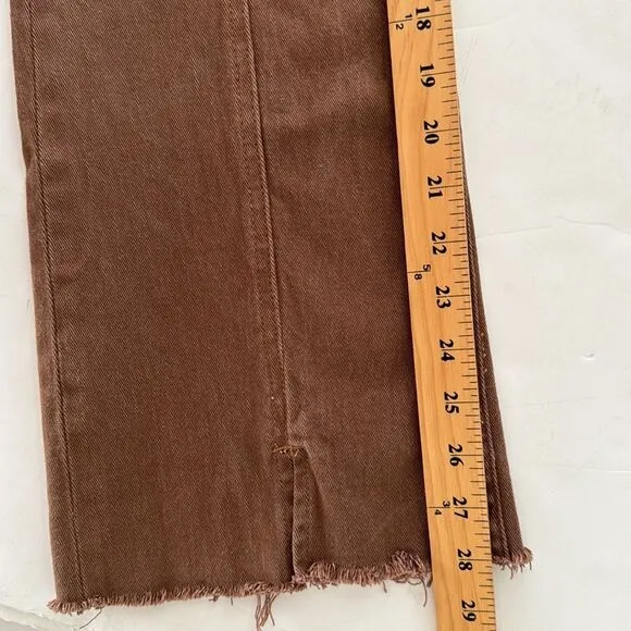 Motel Rocks Women S Denim Flare Split Seam Rich Brown Boho Front Pockets Jeans