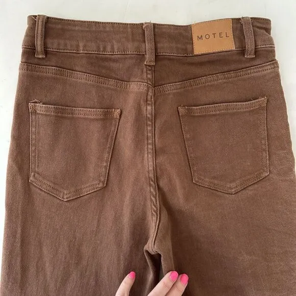 Motel Rocks Women S Denim Flare Split Seam Rich Brown Boho Front Pockets Jeans
