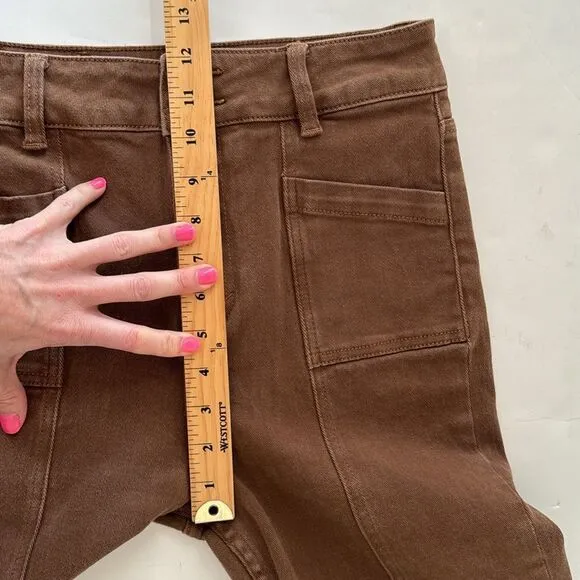 Motel Rocks Women S Denim Flare Split Seam Rich Brown Boho Front Pockets Jeans