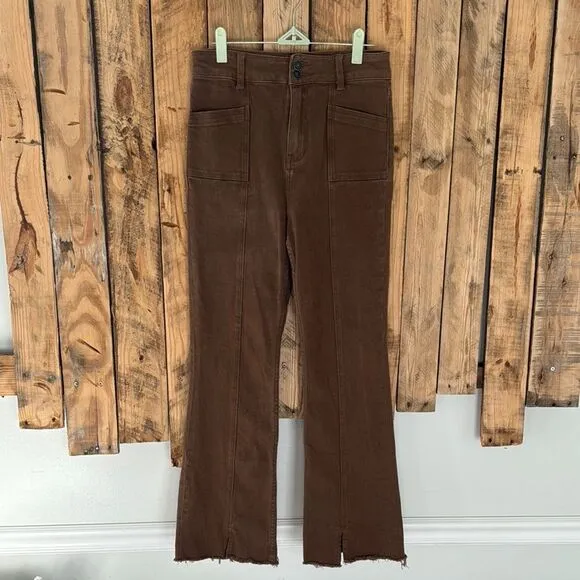 Motel Rocks Women S Denim Flare Split Seam Rich Brown Boho Front Pockets Jeans