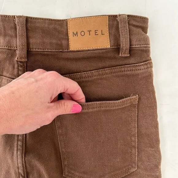 Motel Rocks Women S Denim Flare Split Seam Rich Brown Boho Front Pockets Jeans