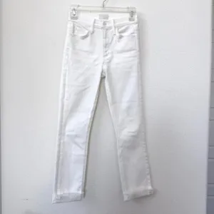 MOTHER Mid Rise Dazzler Ankle Jeans White Straight Leg Raw Hem Size 25