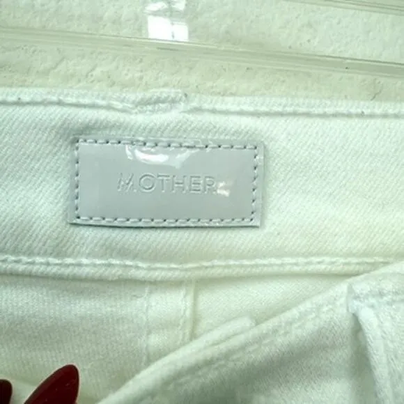 MOTHER Mid Rise Dazzler Ankle Jeans White Straight Leg Raw Hem Size 25