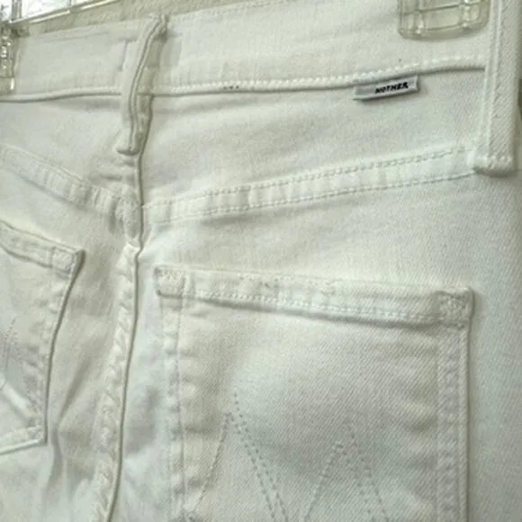 MOTHER Mid Rise Dazzler Ankle Jeans White Straight Leg Raw Hem Size 25