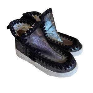Mou Eskimo Sneaker Boots, Metallic Silver Black, Size 6.5 EU 37