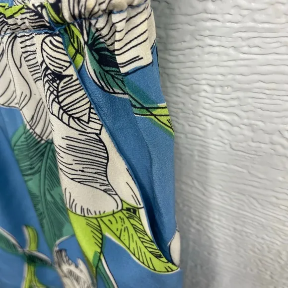 Moulinette Soeurs Crew Neck Floral Blue Sleeveless Silk Dress Size 8
