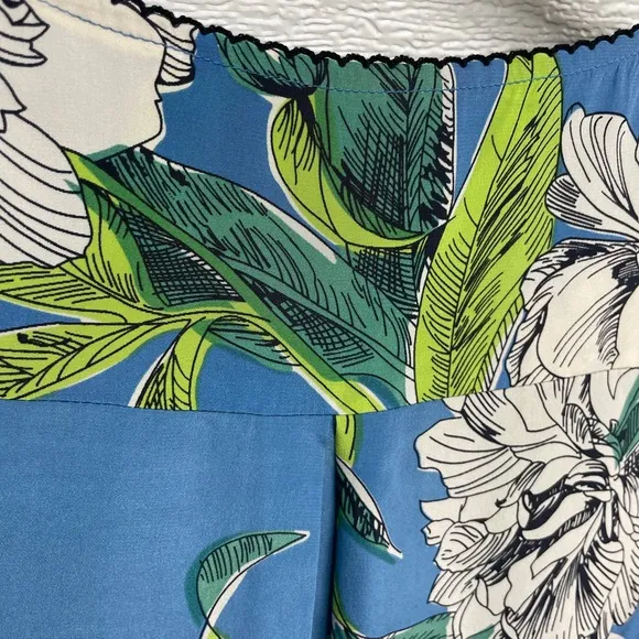 Moulinette Soeurs Crew Neck Floral Blue Sleeveless Silk Dress Size 8