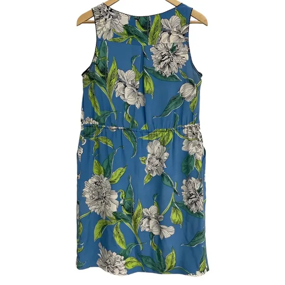 Moulinette Soeurs Crew Neck Floral Blue Sleeveless Silk Dress Size 8