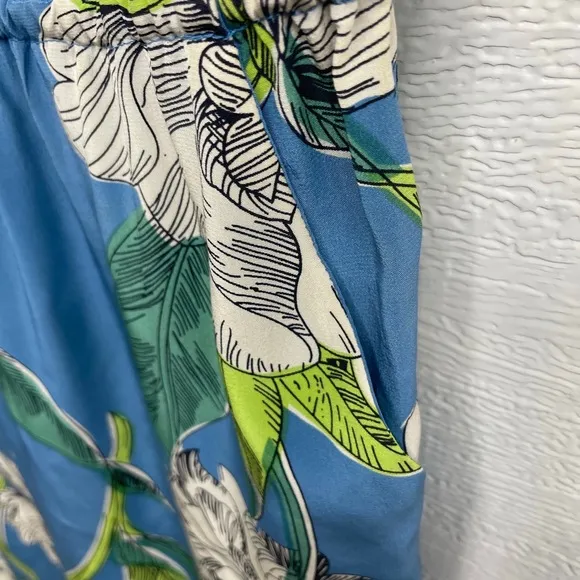 Moulinette Soeurs Crew Neck Floral Blue Sleeveless Silk Dress Size 8