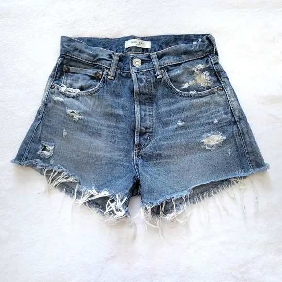 Moussy Vintage Denim Jean‎ Shorts Distressed Button Fly