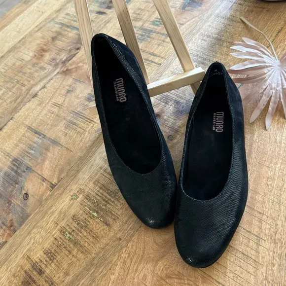Munro Womens Comfort Pebble Leather Black Ballet Flats Size 10.5