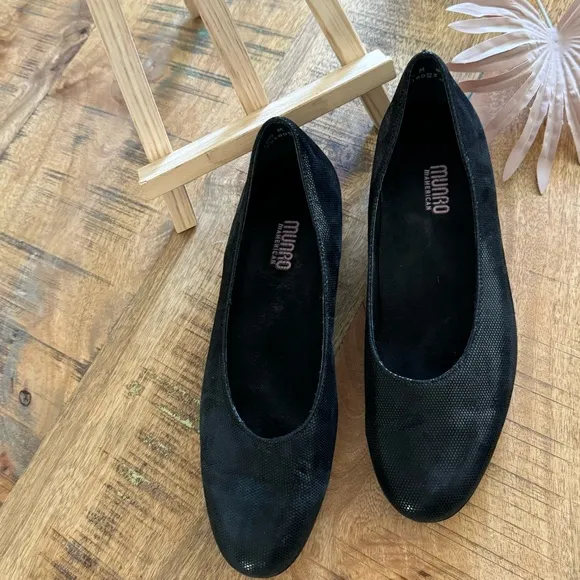 Munro Womens Comfort Pebble Leather Black Ballet Flats Size 10.5