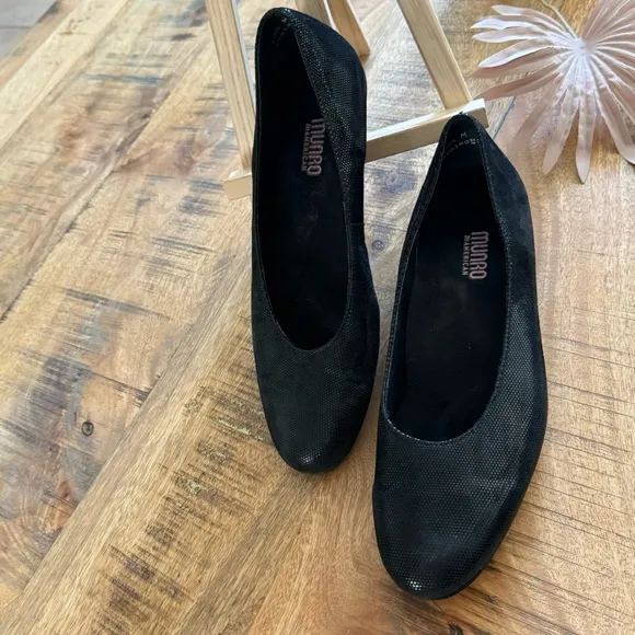 Munro Womens Comfort Pebble Leather Black Ballet Flats Size 10.5