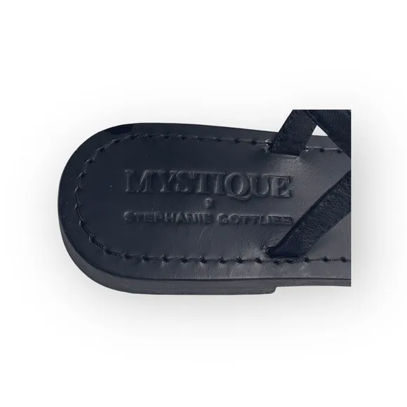 Mystique x Stephanie Gottlieb 𞠬 Liza Pearl Bow Flat Sandals 𞠬 Black Leather 𞠬