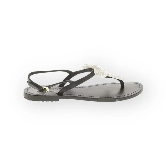 Mystique x Stephanie Gottlieb 𞠬 Liza Pearl Bow Flat Sandals 𞠬 Black Leather 𞠬