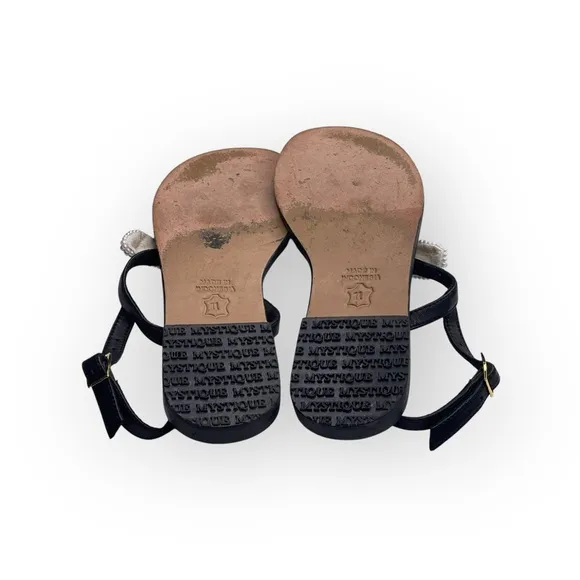 Mystique x Stephanie Gottlieb 𞠬 Liza Pearl Bow Flat Sandals 𞠬 Black Leather 𞠬