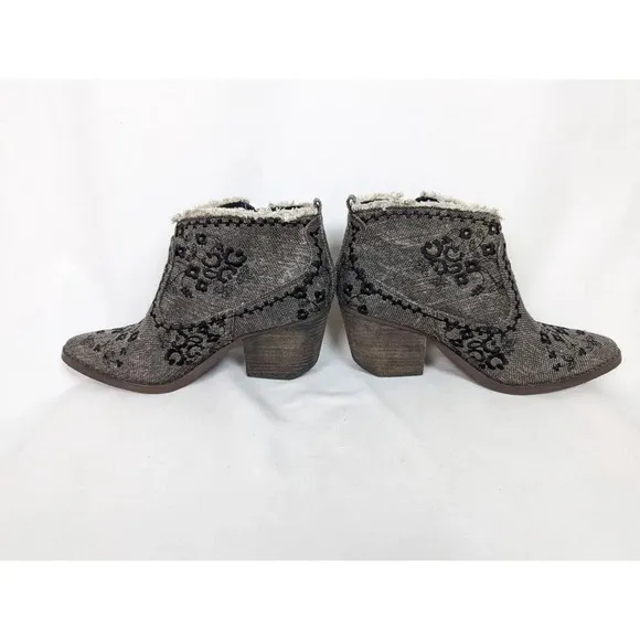 Naughty Monkey 9.5 Sewn Up Ankle Boots Booties Floral Embroidered Frayed Boho