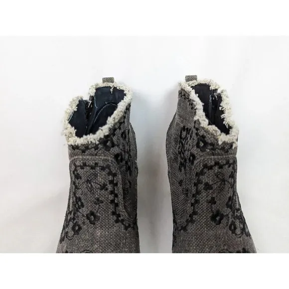 Naughty Monkey 9.5 Sewn Up Ankle Boots Booties Floral Embroidered Frayed Boho