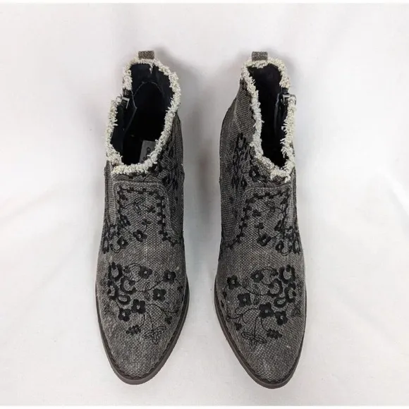 Naughty Monkey 9.5 Sewn Up Ankle Boots Booties Floral Embroidered Frayed Boho