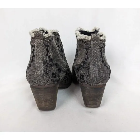 Naughty Monkey 9.5 Sewn Up Ankle Boots Booties Floral Embroidered Frayed Boho