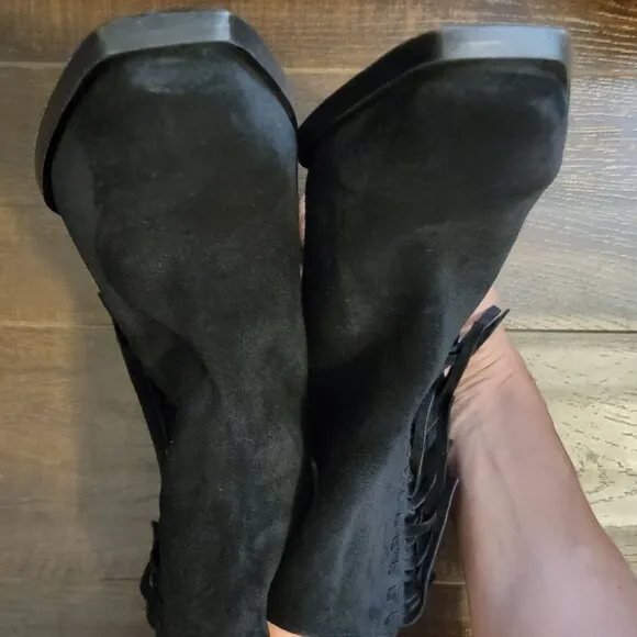 NEW ALLSAINTS Layla Ankle Boots Womens 9 Fringe Cowgirl Suede Country Western