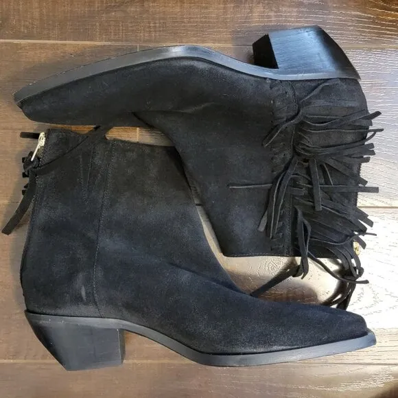 NEW ALLSAINTS Layla Ankle Boots Womens 9 Fringe Cowgirl Suede Country Western