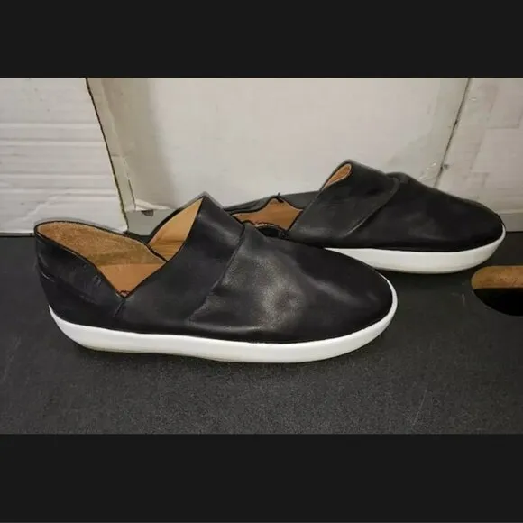 NEW Anthro Beek Jay Handmade Leather Slip-On Flat Sneaker Slide Shoes Black Sz 9