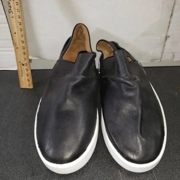 NEW Anthro Beek Jay Handmade Leather Slip-On Flat Sneaker Slide Shoes Black Sz 9