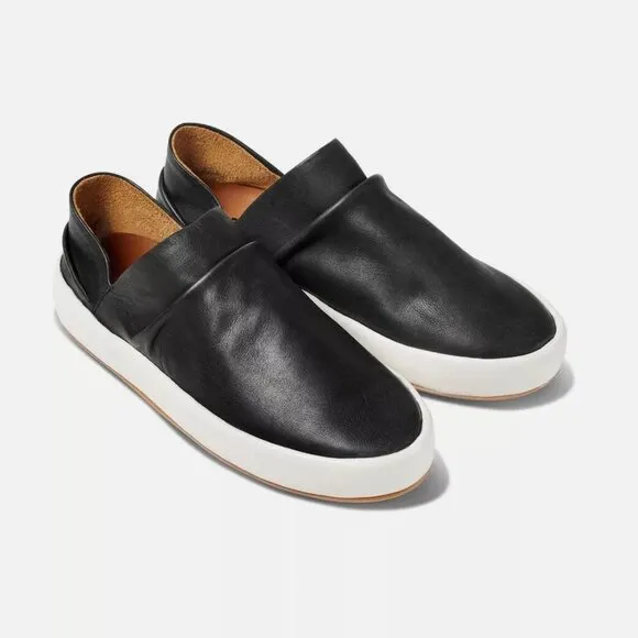 NEW Anthro Beek Jay Handmade Leather Slip-On Flat Sneaker Slide Shoes Black Sz 9