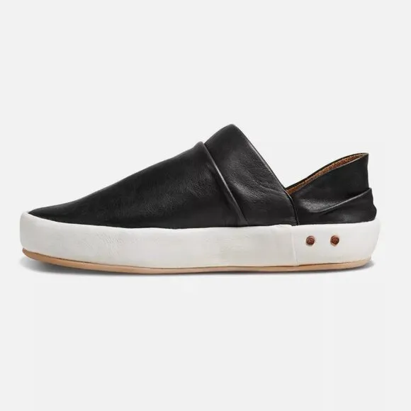 NEW Anthro Beek Jay Handmade Leather Slip-On Flat Sneaker Slide Shoes Black Sz 9