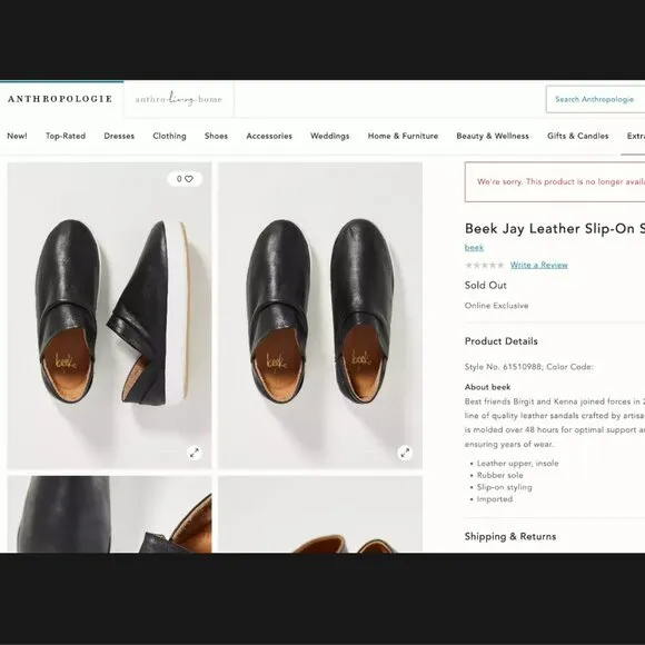 NEW Anthro Beek Jay Handmade Leather Slip-On Flat Sneaker Slide Shoes Black Sz 9
