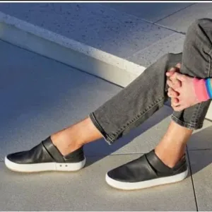 NEW Anthro Beek Jay Handmade Leather Slip-On Flat Sneaker Slide Shoes Black Sz 9