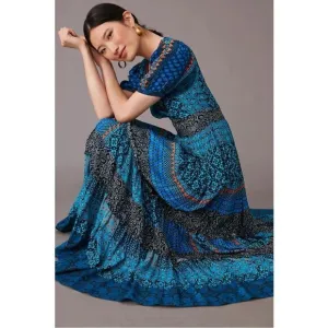 NEW Anthropologie Bhanuni by Jyoti Marian Boho Tiered V-Neck Maxi Dress Size 10