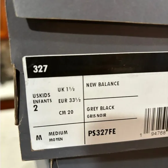 New Balance 327 White/Black Sea Salt Grey PS327FE  (PS) Size Unisex Kids NWB
