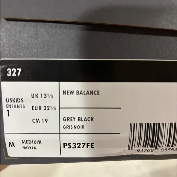 New Balance 327 White/Black Sea Salt Grey PS327FE  (PS) Size Unisex Kids NWB