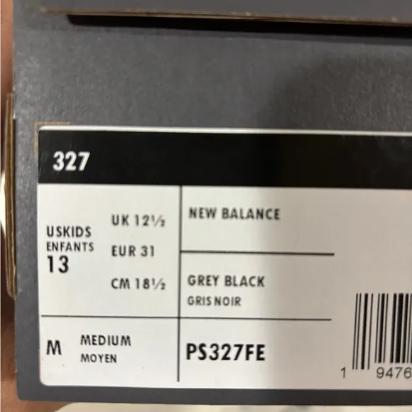 New Balance 327 White/Black Sea Salt Grey PS327FE  (PS) Size Unisex Kids NWB