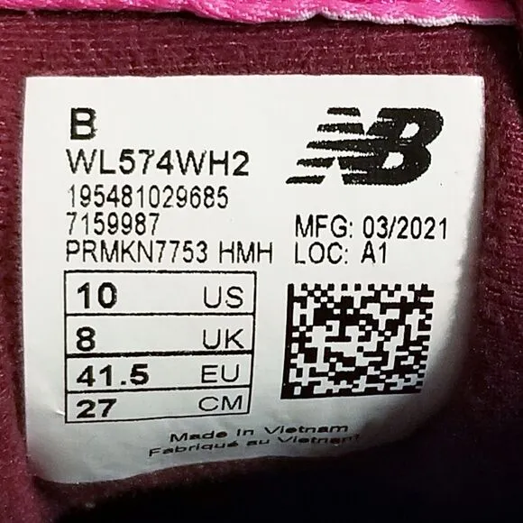 New Balance 574 v2 Women's Size 10 Red Pink Retro Running Shoes Sneakes WL574WH2