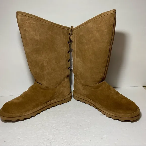 New BearPaw Women’s Phylly Hickory II Tan Suede Lace-Up Boots Size 11