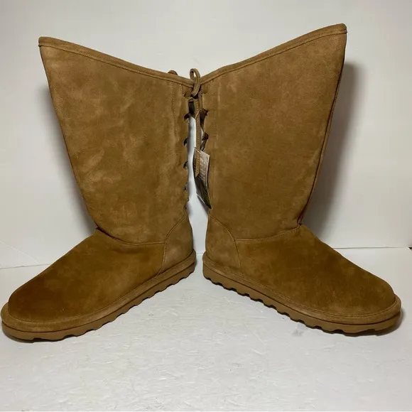 New BearPaw Women’s Phylly Hickory II Tan Suede Lace-Up Boots Size 11