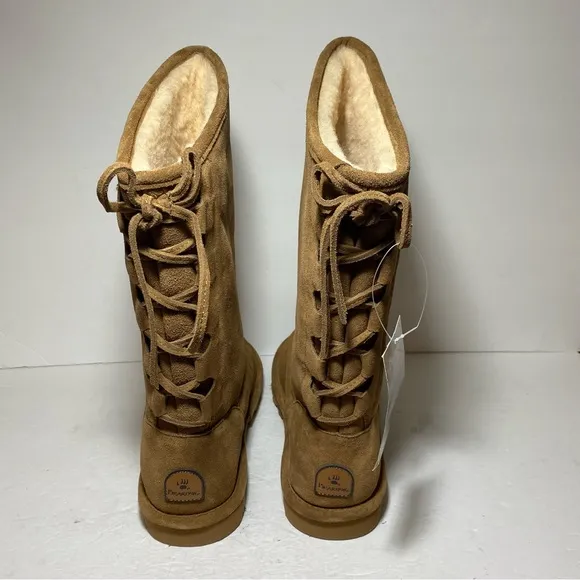 New BearPaw Women’s Phylly Hickory II Tan Suede Lace-Up Boots Size 11