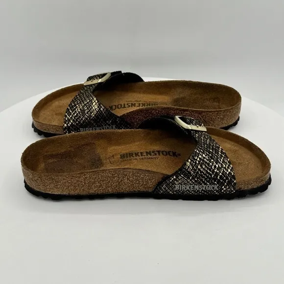 NEW BIRKENSTOCK Madrid Brown Python Sandals Size EU36 Reg Width CLR Brown/Black