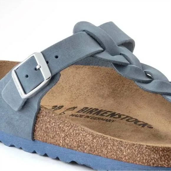 NEW BIRKENSTOCK women's gizeh oiled leather braided sandals in dusty blue