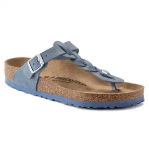 NEW BIRKENSTOCK women's gizeh oiled leather braided sandals in dusty blue