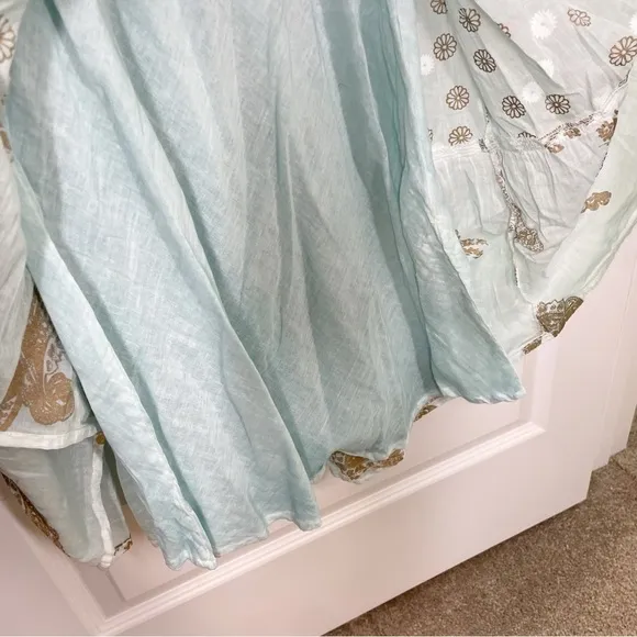 New Boutique dolma Pamo Tiered Boho Cotton Maxi Dress in Aqua Mint