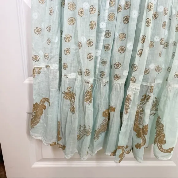 New Boutique dolma Pamo Tiered Boho Cotton Maxi Dress in Aqua Mint